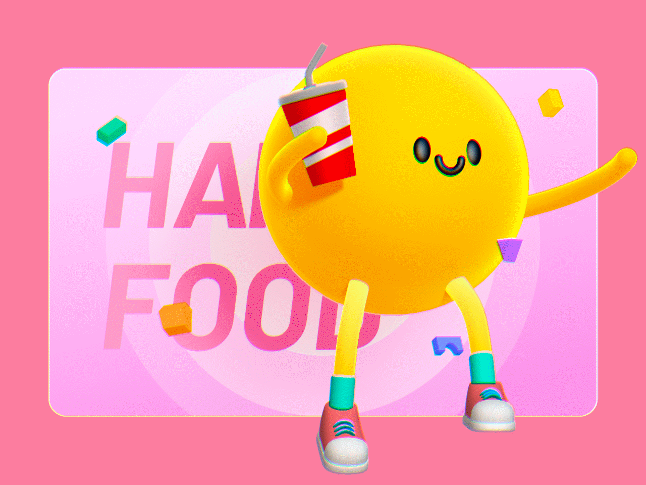 Happy Food-Girl 3d animation coca cola color food girl light pink ui