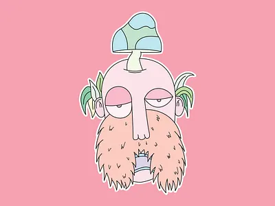 Mushroom Head Sticker art character colorful creative creative design design digital drawing face head high illustration man mushroom mustage old portrait sticker vector