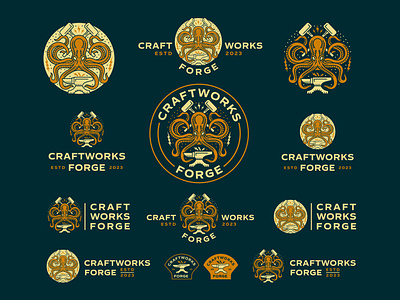 Craftworks Forge - Responsive Logo & Pattern apparel badge badge design brand branding design geometric illustration line lineart lockup logo logo design merch merchadise minimal minimalist monoline t shirt tee