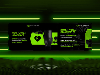 Cardio banner design for CalDance - crypto web3 fitness brand... banner banner design black bold brand design branding cardio cool crypto design fitness futuristic graphic design green social media spin bike tech ui vector web3