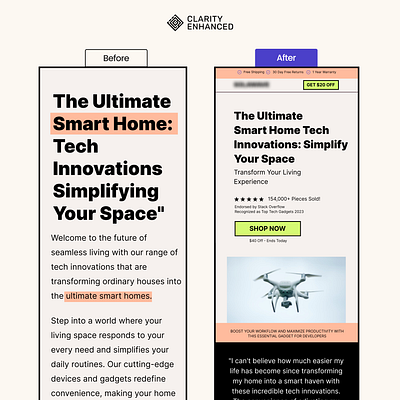 DTC E-Commerce Tech Product Landing Page CRO Redesign conversion conversion optimization cro dtc e commerce figma landing page ui design uiux