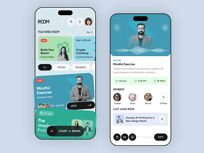 Live Audio Rooms and Podcasts App Exploration Design audio audio player audio rooms audiobook communication exploration interface live audio room live podcasts live streaming mobile app mobile podcast music app playlist podcast podcasting promo stream streaming streaming app