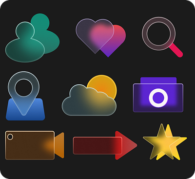 Icons with Glass Morphism Effect branding creative creator design designer designs explore figma graphic design icon icons illustration inspiration logo project trending trynew ui vector visual design