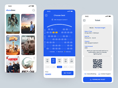 Movie Tickets App application cinema date design e ticekt figma ios location mager movie native online payment qr code search seat ticket time ui ux