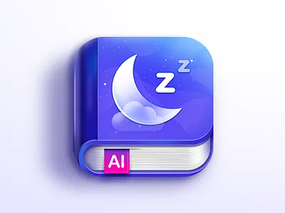 Bedtime AI App Icon design 3d bedtime book book icon design dream flat icon icon design illustrator ios ios icon iphone icon logo moon shield sleep stars story ui