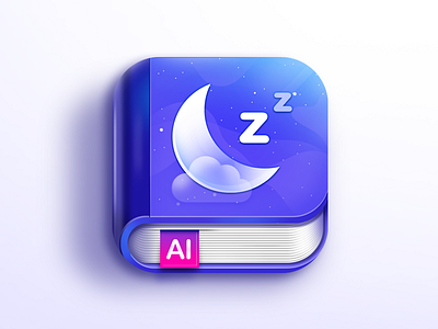 Bedtime AI App Icon design 3d bedtime book book icon design dream flat icon icon design illustrator ios ios icon iphone icon logo moon shield sleep stars story ui