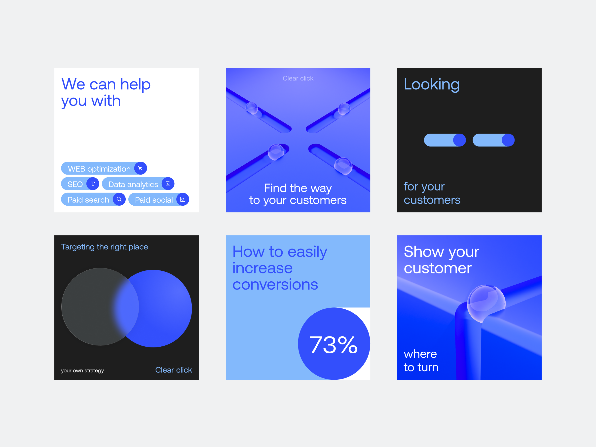 Clearclick Concept Exploration agency ball blue branding clean clear click concept data glass instagram layout minimal rolling seo socials web