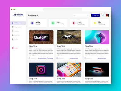Blogs Dashboard app design branding design graphic design illustration logo ui uiux ux vector