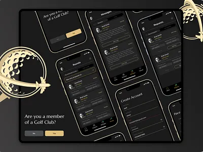 Golf Club Mobile: Messages, User accounts, Requests, Login page app design golf golf club login page messaging mobile profile sports ui uiux user account ux