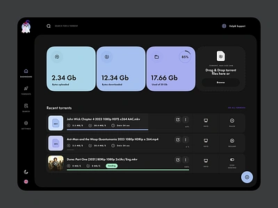 Torrent client | dashdoard admin interface admin panel analytics client dahboard ui dahsboard dashboard dashboard design figma files popular sidebar stats system torrent torrent client user dashboard web app