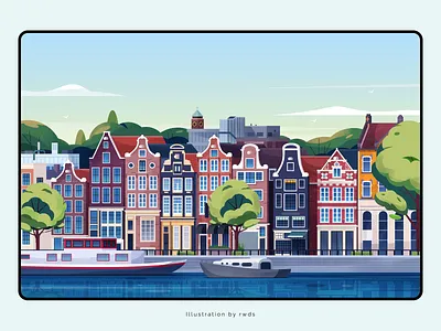 Town amsterdam city illustration landscape sheep street town tree trees