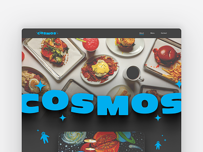Cosmos Cafe landing page 8pt grid astronauts branding cafe cafe landing page cafe marketing page cafe website design digital design food food menu graphic design instagram section landing page planets space theme stars typography ui ux