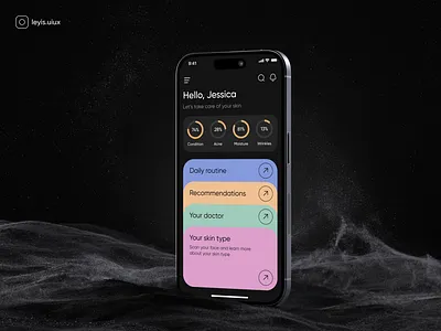 Skin Сare | Mobile App Design app black blacktheme green healthtech mobileapp mobileappdesign mobiledesign modernstyle pink skin skincare typography ui ux white yellow