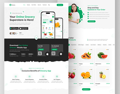 Grocery Delivery/Super Market App Landing Page | Grocery Website app app landing page design figma figma designer figma web deisgner grocery store hire ui ux designer html landing page usa uxui web web designer web designer in usa web developer webflow website website design wordpress