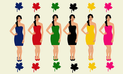 flat vector illustration of different coloured dressess adobe illustrator blue black branding design different coloures dresess in different colors flat vector illustration graphic design green illustration lady logo minimal art pink red typography ui ux vector yellow