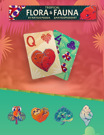 Flora & Fauna - Flick Solitaire deck animals app card games cartoon design gaming graphic design illustration typography ui vector visual identity