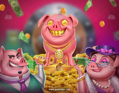 Piggy Slot Paradise Theme by Gamix Labs 2d artwork animation game characters gamix labs illustration piggy art piggy slot art piggy slot theme slot slot art services slot services