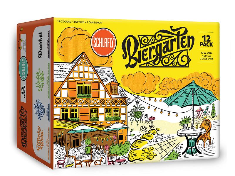 Biergarten Case Design for Schlafly bavarian beer beer branding beer garden beer packaging biergarten brewery case drawing german illustration illustration art illustrator lettering logo pack packaging patio type typography