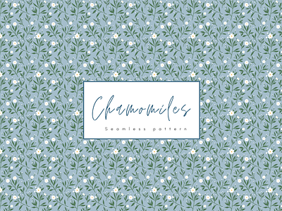 Seamless Watercolor Plants Pattern chamomiles cyan floral graphic design illustration kawaii pattern plants seamless