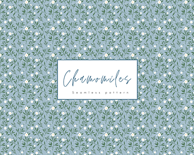 Seamless Watercolor Plants Pattern chamomiles cyan floral graphic design illustration kawaii pattern plants seamless