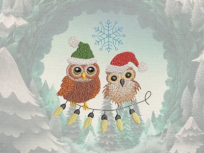 Christmas owls on a garland — Machine embroidery design embroidery embroidery design embroidery digitizer embroidery digitizing embroidery digitizing company illustration ui