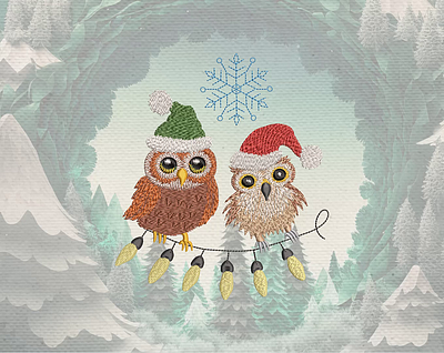 Christmas owls on a garland — Machine embroidery design embroidery embroidery design embroidery digitizer embroidery digitizing embroidery digitizing company illustration ui