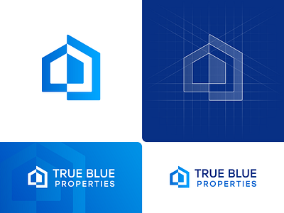 True Blue Properties – Logo Design blue blueprint brandforma branding construction design graphic design grid home house houses logo logotype mark properties real estate sign true