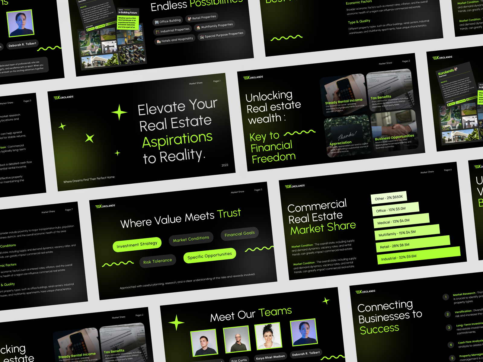 Real Estate Pitch Deck bar brand brand book branding data document guide book investor layout logo pages pattern pdf pitch deck pitching power point presentation slide deck stats typography