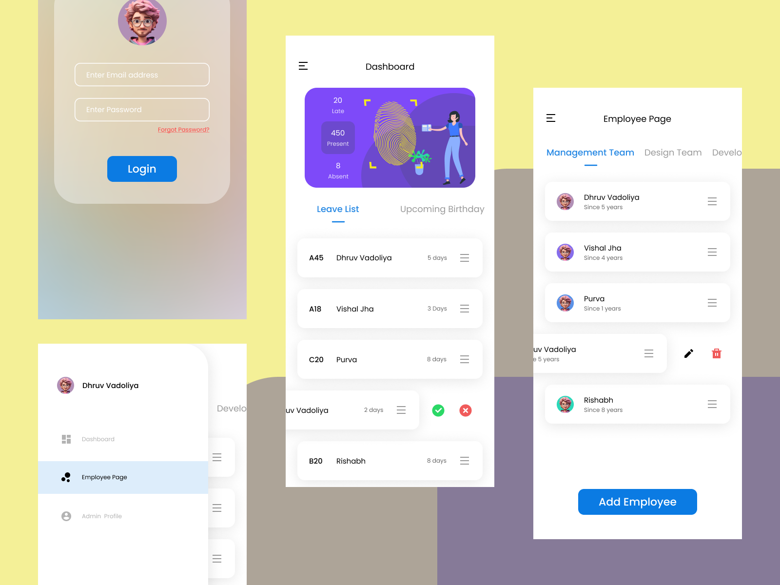 HRMS App by Anjali jha on Dribbble