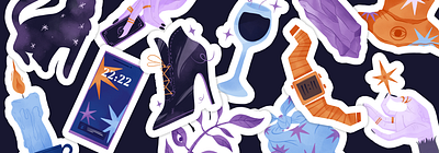 Banda de Tarot - Stickers art branding cute dark draw illustration illustrator magic photoshop procreate sticker stickers violet witch witchy