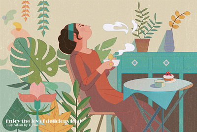 Enjoy the joy of delicious food commercial illustration illustration illustrator life relax woman