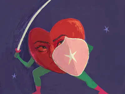 The Red Knight clip studio paint design digital art fight heart illustration knight love red shield stars sword