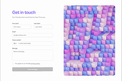 Get in touch Form Interaction 📨 animation button interaction contact us conversion form figma form get in touch get started gif join us lottie file minimal modern pink prototype purple text fields ui form webdesign website ui