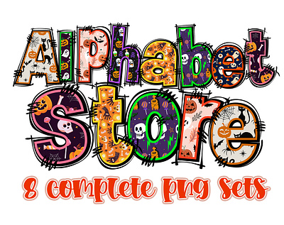 Halloween Doodle letters with Clip Art PNG Files canva doodle font graphic design