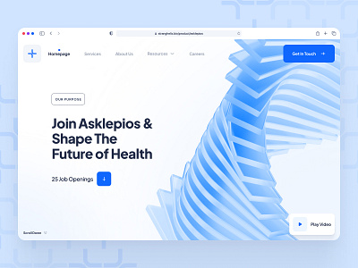 asklepios: AI Healthcare & Wellness Website | Careers Page UI 3d abstract 3d blue careers page clean health ai landing page health data health web design healthcare healthcare ai healthcare data healthcare landing page healthcare ui healthcare web design minimal ui kit virtual care web design website ui wellness