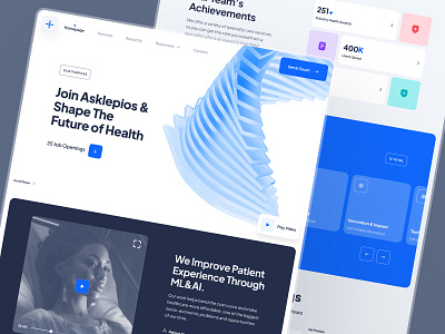 asklepios: AI Healthcare & Wellness Website | Careers Page UIUX 3d data abstract 3d blue clean flat health health ui healthcare healthcare ai website healthcare landing page healthcare web design healthcare website landing page medical website minimal ui ui kit virtual care web design website