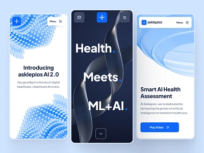 asklepios: AI Healthcare & Wellness Website | Mobile UIUX 3d 3d data abstract biotech biotech web design blue clean dark mode dna health health data health ui healthcare healthcare ai healthcare ui healthcare web design heatlhcare landing page minimal personalized health web design