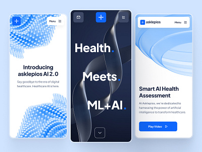 asklepios: AI Healthcare & Wellness Website | Mobile UIUX 3d 3d data abstract biotech biotech web design blue clean dark mode dna health health data health ui healthcare healthcare ai healthcare ui healthcare web design heatlhcare landing page minimal personalized health web design