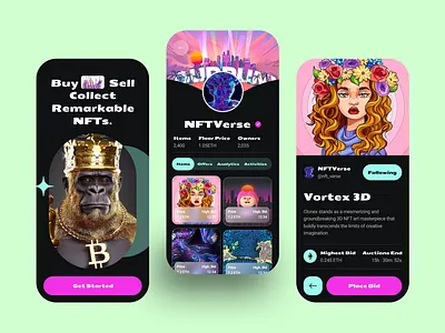 Masterful NFT Mobile App UX/UI: Where Art Meets Technology 3d crypto dashboard figma graphic design mobile mobileapp nft ui web
