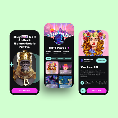 Masterful NFT Mobile App UX/UI: Where Art Meets Technology 3d crypto dashboard figma graphic design mobile mobileapp nft ui web