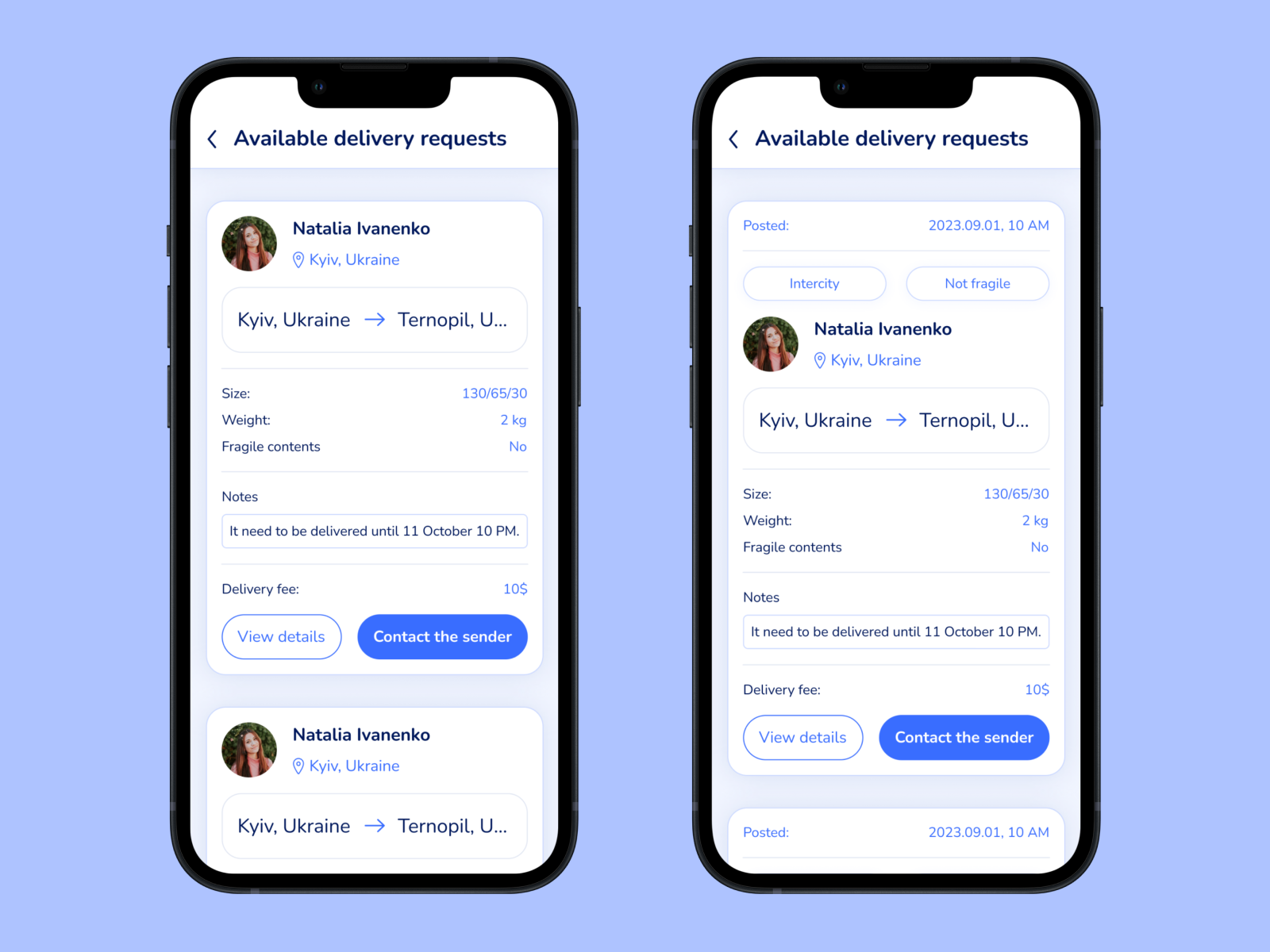 Delivery Request Card adaptive mobile ui ux web design