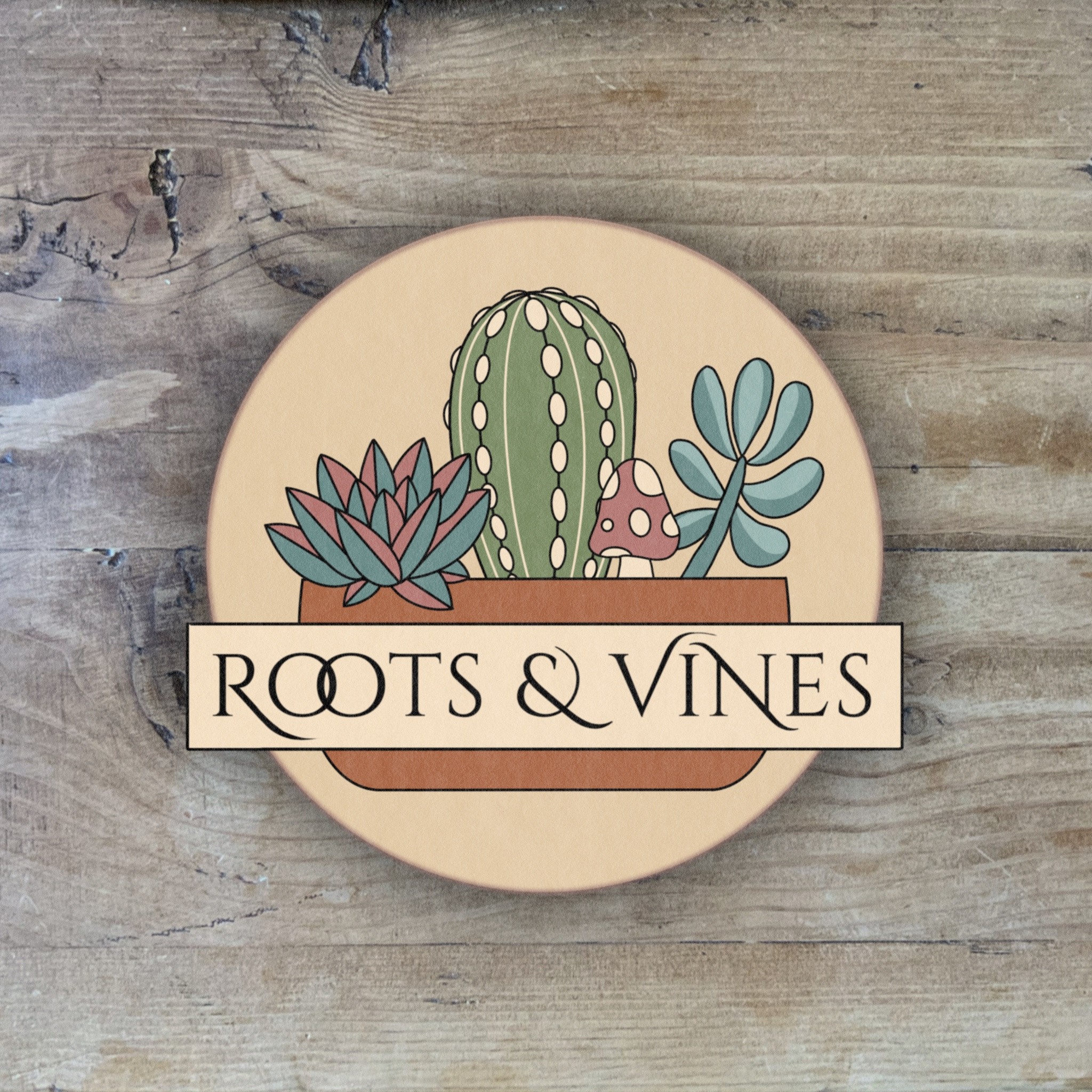 Roots & Vines Logo brand assets brand design brand designer brand identity cactus logo creative logos earth tones graphic design graphic designer illustration logo logo design mushroom logo plant logo small business logo small businesses small creative business succulent succulent logo text logo typography