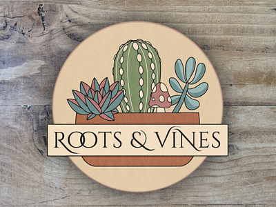 Roots & Vines Logo brand assets brand design brand designer brand identity cactus logo creative logos earth tones graphic design graphic designer illustration logo logo design mushroom logo plant logo small business logo small businesses small creative business succulent succulent logo text logo typography