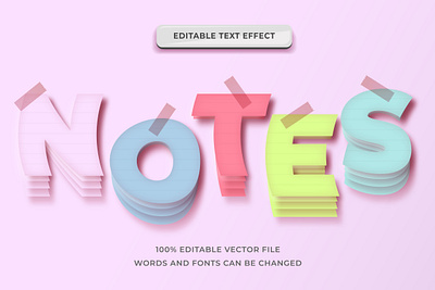 Notes Paper Pastel Text effect 3d text editable font style illustrator layer style modern text notes paper paper text pastel text effect