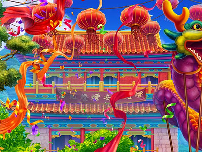 The Main illustration of the Chinese themed online slot game background background art background design background illustration digital art gambling game art game design game designer graphic design illustration illustration design slot design slot game art slot game illustration slot machine