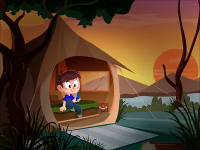 Chill summer day outing illustration wallpaper art digital art enjoy enviornmment figma graphic design hero select illustration landscape illustration nature outing wallpaper