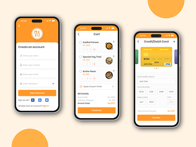 Food App cart food food app listing mobile app mobile ui payment app text field
