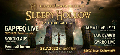 Sleepy Hollow - Dark Psytrance open-air festival flyer darkpsy dizajner flyer graficky dizajner grafik open air festival party piestany psytrance slovakia slovensko