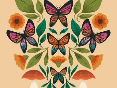 Butterfly Mushroom Motif