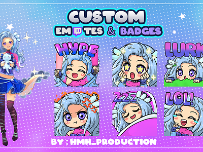 cute twitch emotes for vtuber and streamer illustration